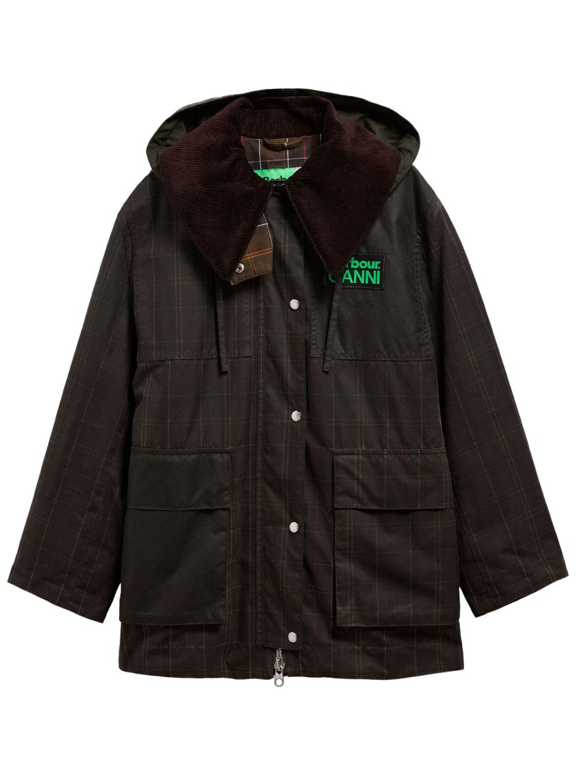 Barbour X Ganni Green Corduroy Collar Waterproof Jacket