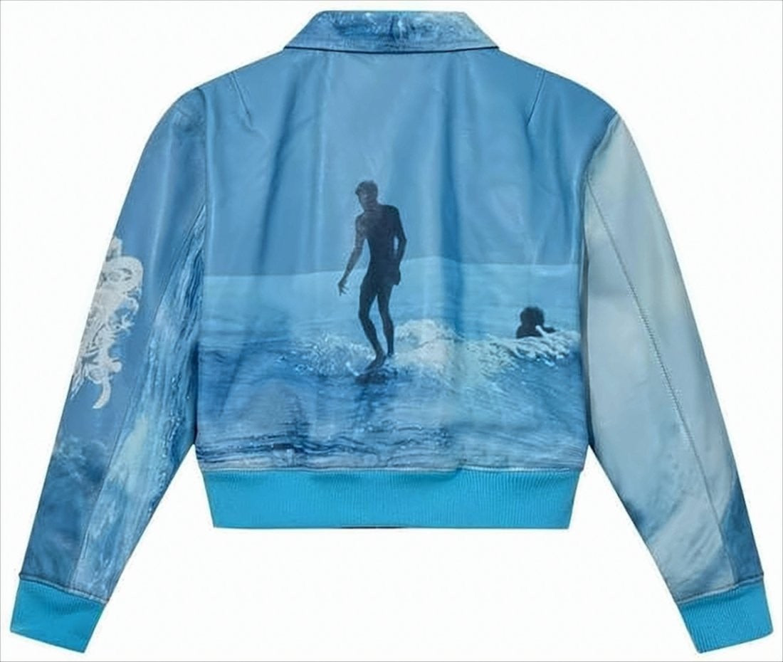 Erl Lambskin Jacket With Ocean Wave Print