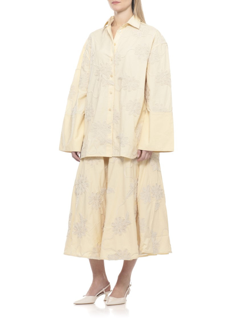 Rotate Ivory Flower Floral Embossed Shirt