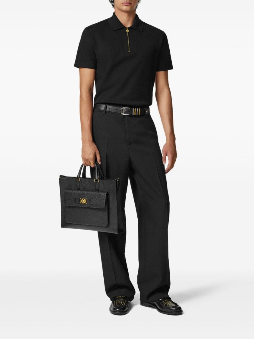 Versace Black Polo Shirt With Short Zip Fastening