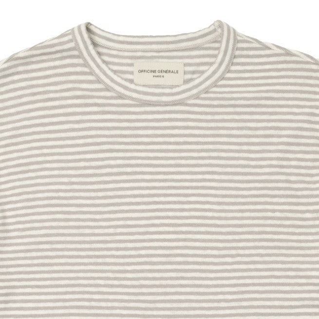 Officine Generale Yarn-Dyed Long-Sleeve Crewneck Tee With Self-Fabric Collar
