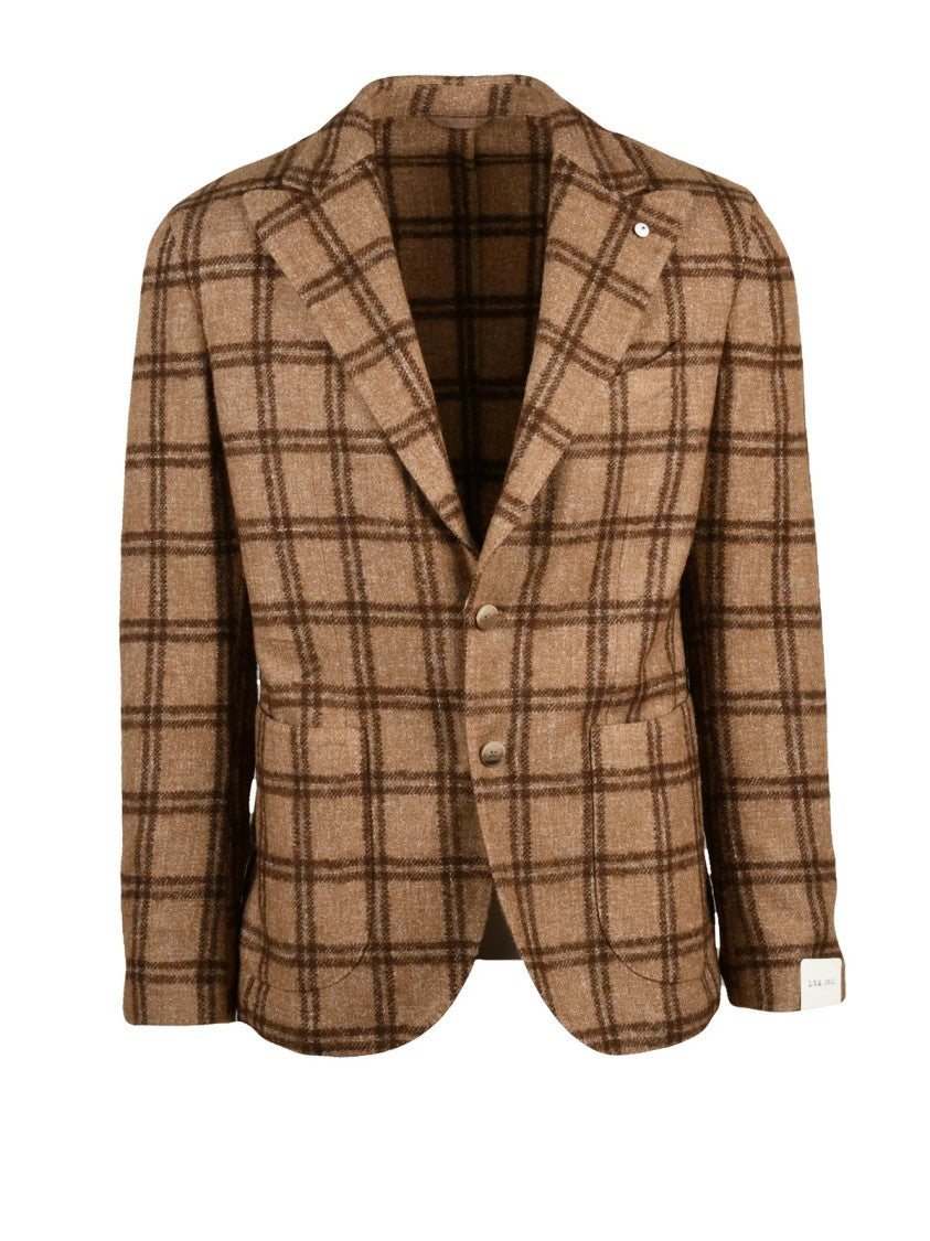 L.B.M. 1911 Checkered Brown Jacket With Notch Lapels And Versatile Design