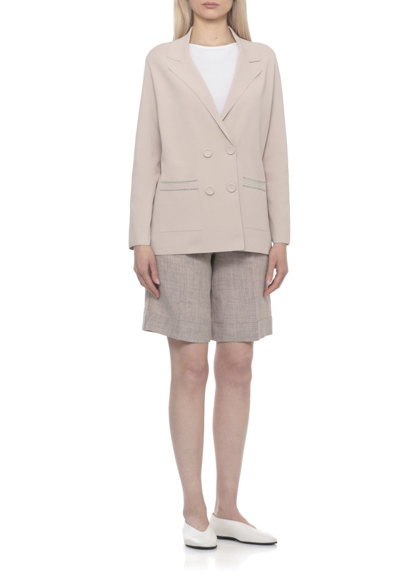D. Exterior Beige Viscose Embellished Double-Breasted Blazer