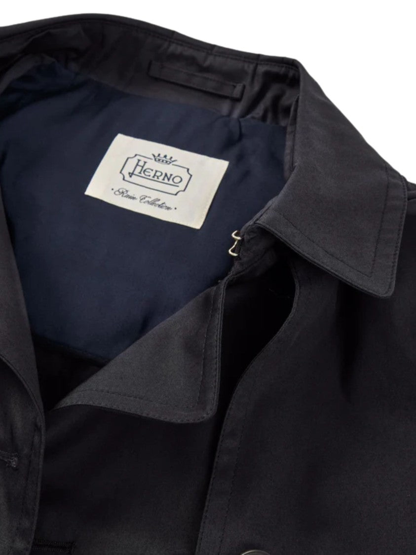 Herno Blue Removable Hood Cotton Peacoat
