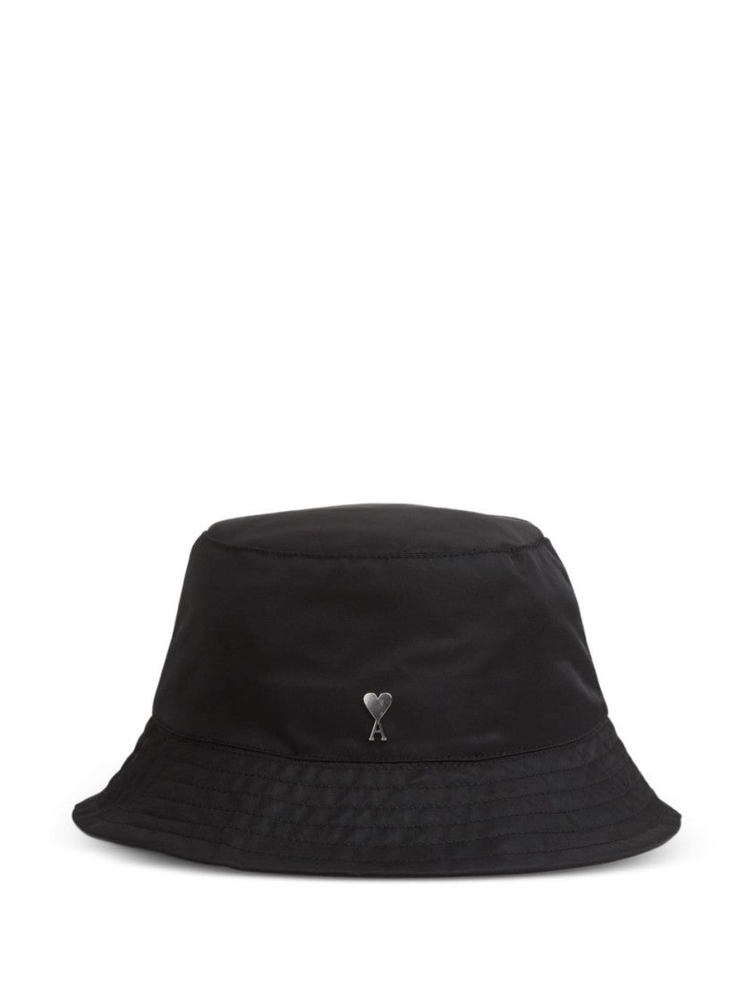 Ami Paris Black Cotton Logo Detail Strap Hat