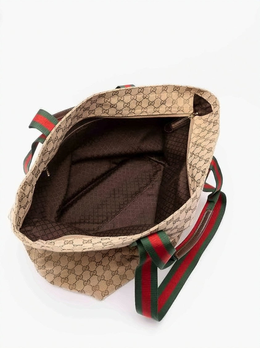 Gucci Monogram Canvas Tote Bag With Signature Stripe Handles