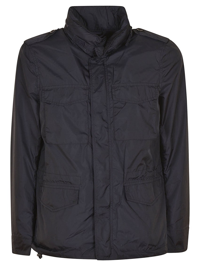 Aspesi Navy Waterproof Nylon Jacket With Concealed Hood