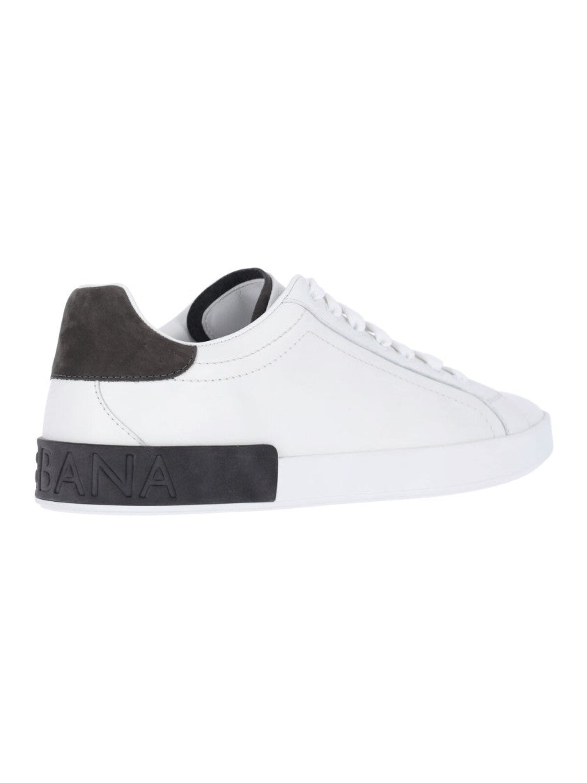 Dolce & Gabbana White Low-Top Leather Suede Heel-Tab Sneakers