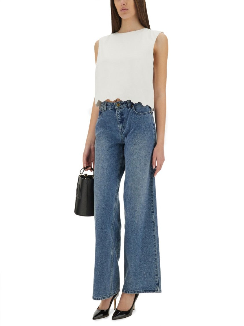 Patou Cropped Poplin Top With Scalloped Hem