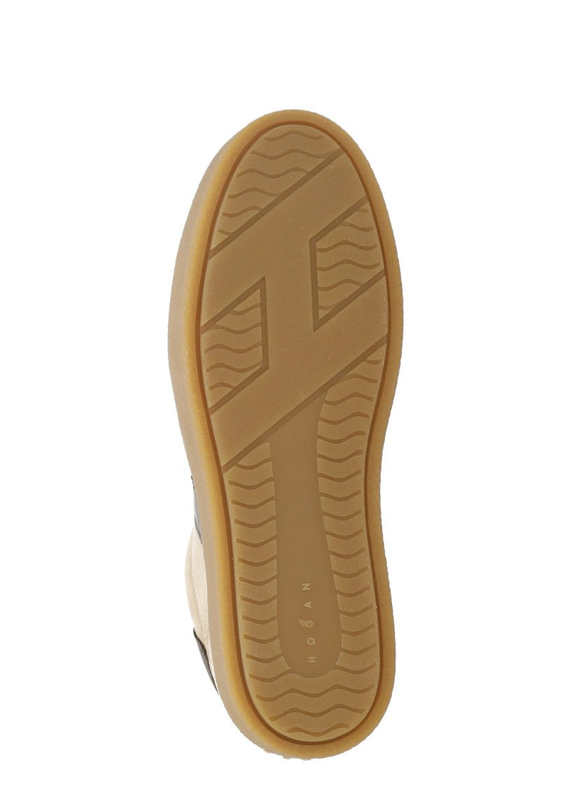 Hogan Beige Leather Sneakers With Logo And Platform Sole