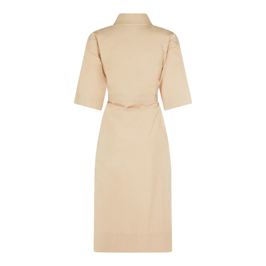 Fabiana Filippi Beige Cotton Midi Dress With Classic Collar And Matchy Belt