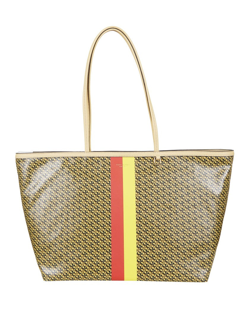 Tory Burch Yellowish-Brown Racer Cotton-Blend Tote Bag
