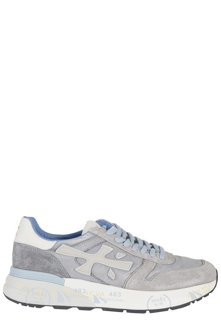 Premiata Gray And Blue Mick Iconic Side Design Leather Sneakers
