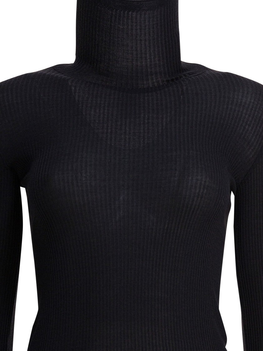 Lemaire Fitted Ribbed Turtleneck Sweater With High Collar