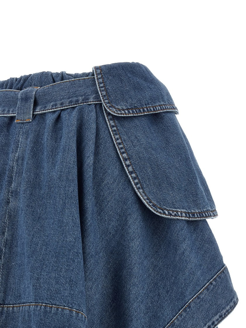 Loewe Asymmetrical Mini Skirt With Cargo Flaps And Ruffled Waist