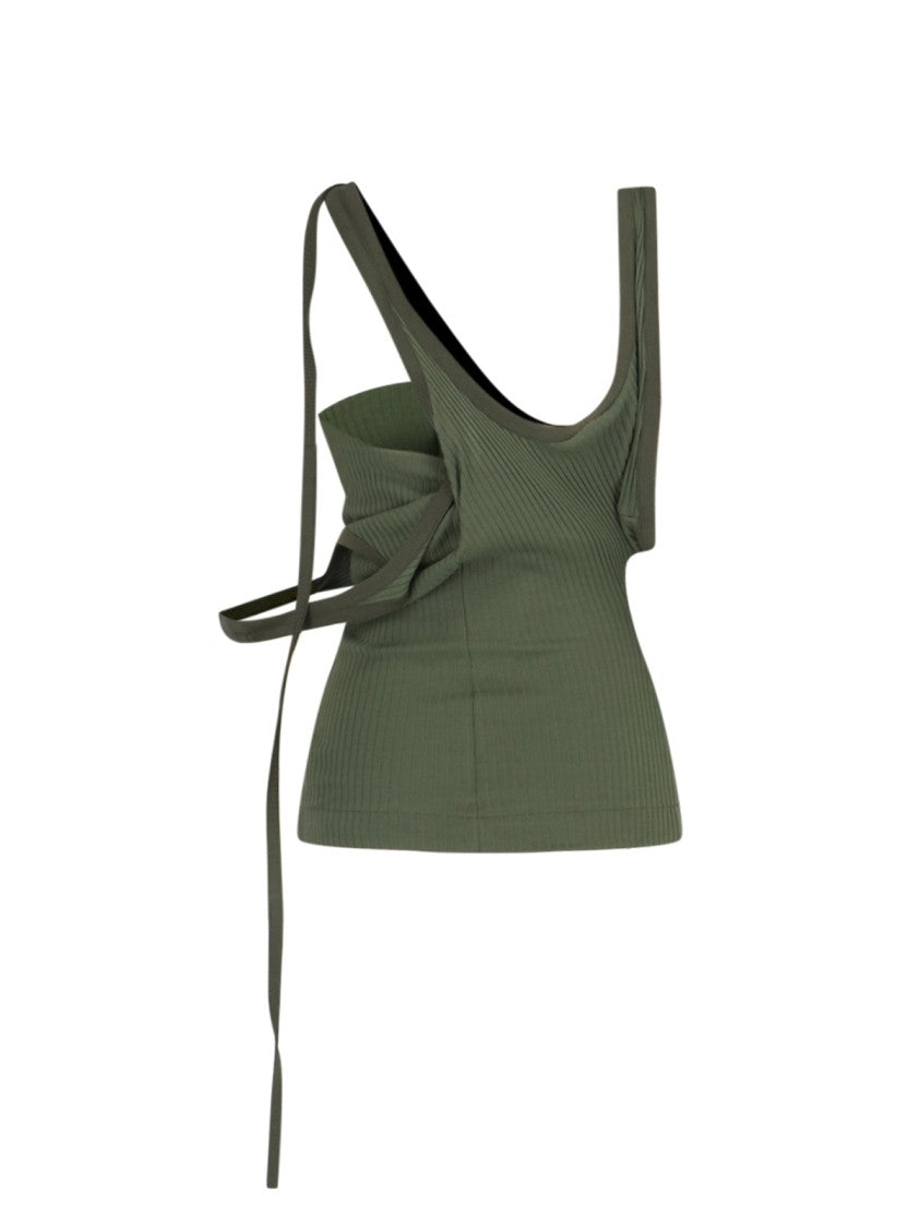 The Attico Ribbed Cotton Top With Three Shoulder Straps