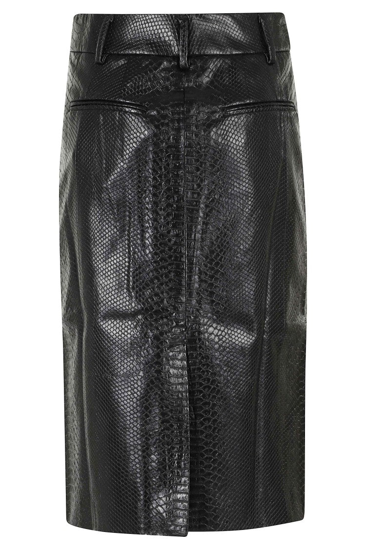 The Andamane Black New Xania Python-Print Fitted Pencil Skirt