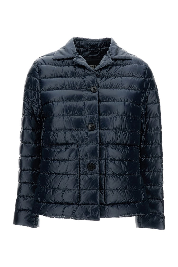 Herno Quilted Blue Down Jacket With Button Fastening