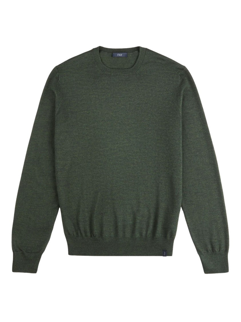 Fay Crew Neck Knit Sweater With Ribbed Details