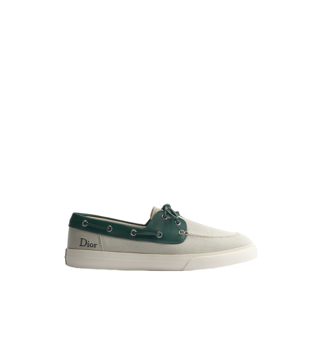 Christian Dior Classic Boat Shoe-Style Sneakers With Textured Beige Fabric
