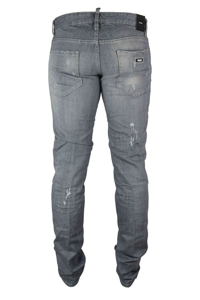 Dsquared2 Light Gray Slim-Fit Jeans With Distressed Details