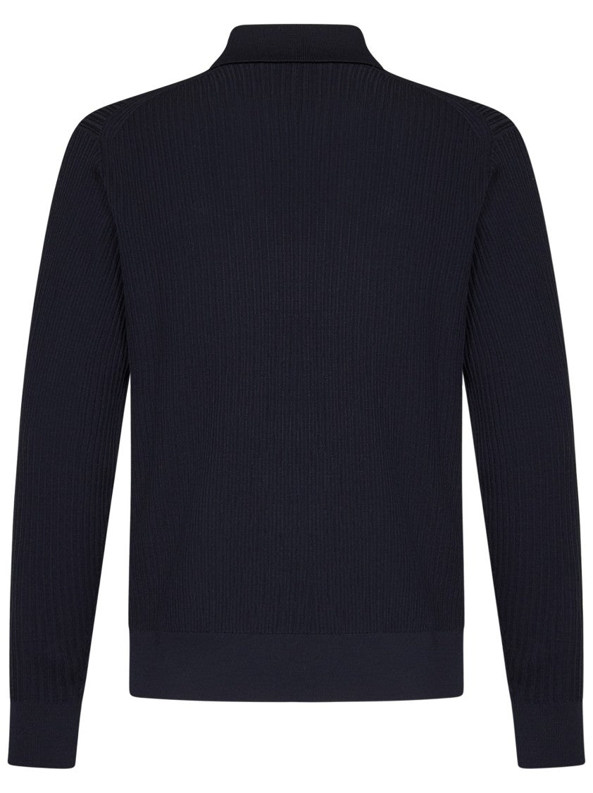 Brioni Navy Blue Wool Long-Sleeved Polo