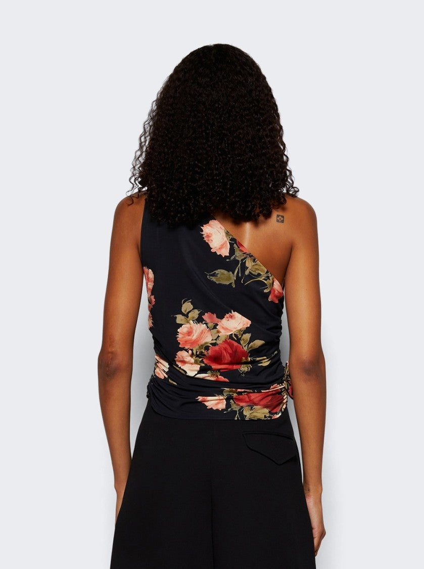 Magda Butrym One Shoulder Shirt Rose Print