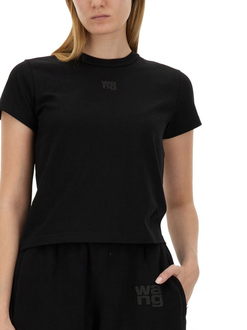 T By Alexander Wang Essential Shrunk Cropped Black T-Shirt