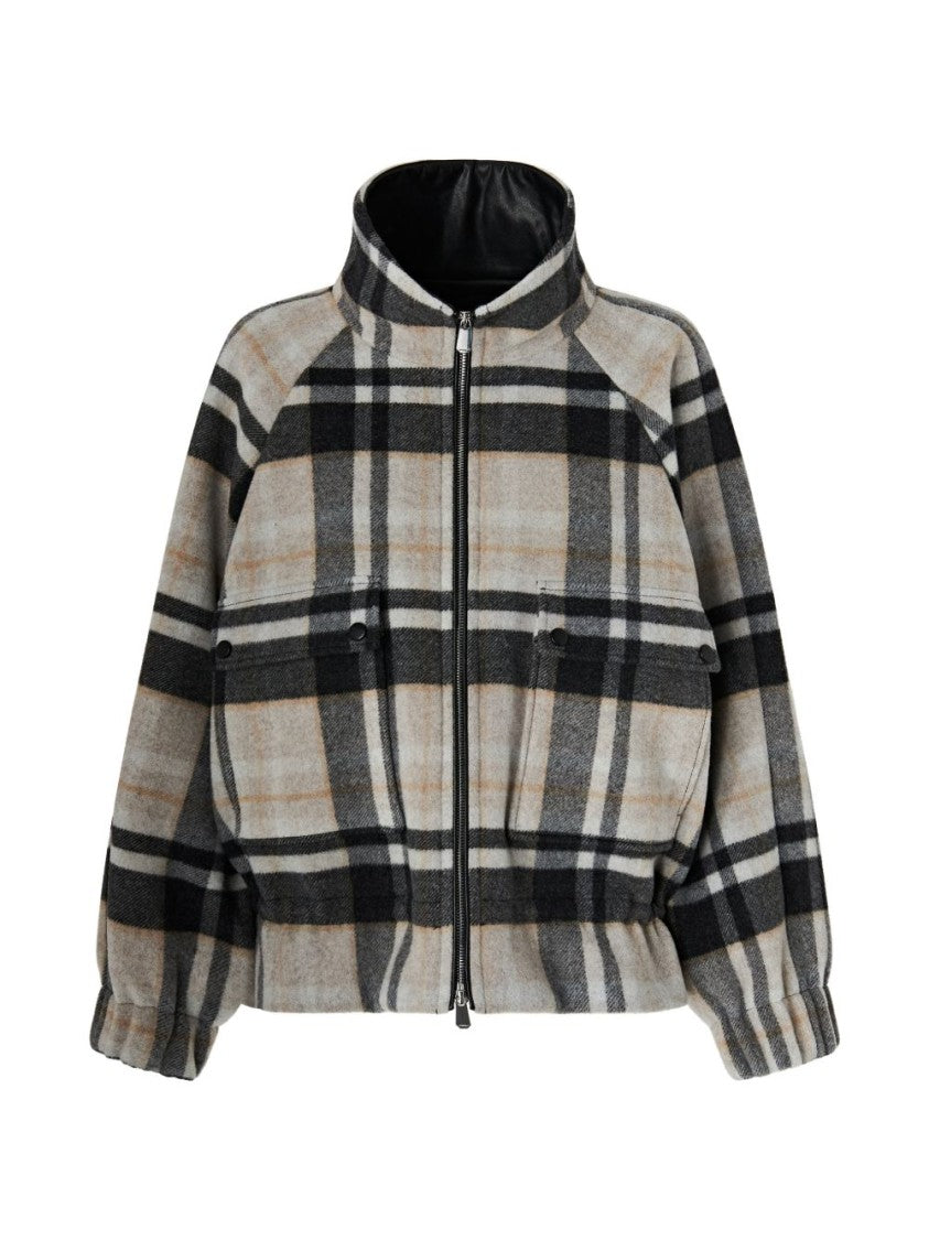Pinko Boxy Plaid Jacket With High Collar