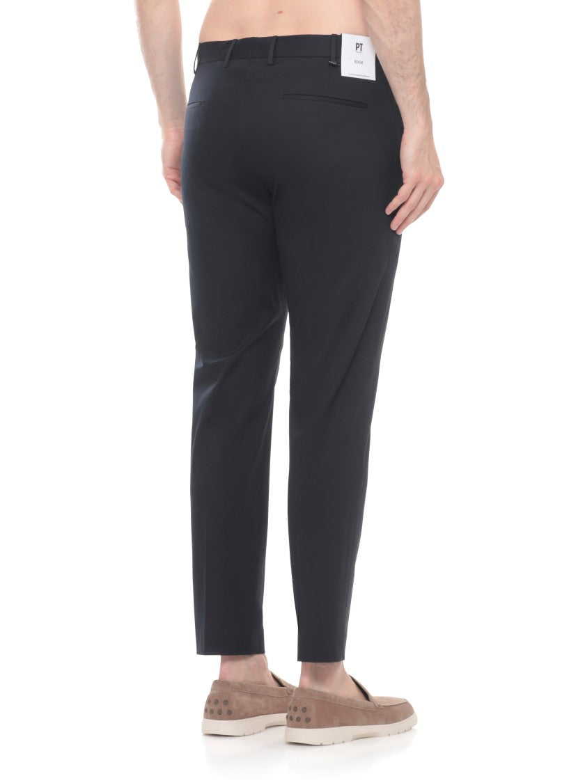 Pt Torino Blue Cotton Straight-Leg Pants