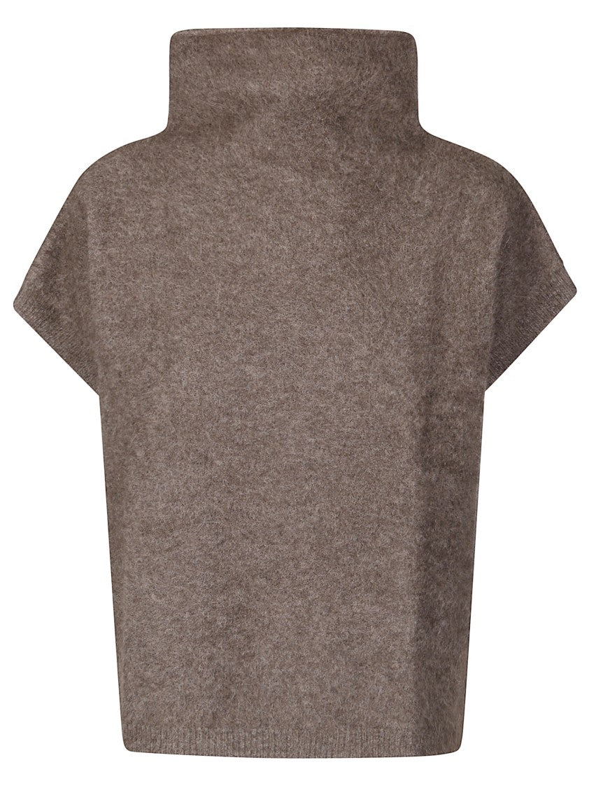 P.A.R.O.S.H. Soft Brown High-Neck Sweater With Cropped Fit