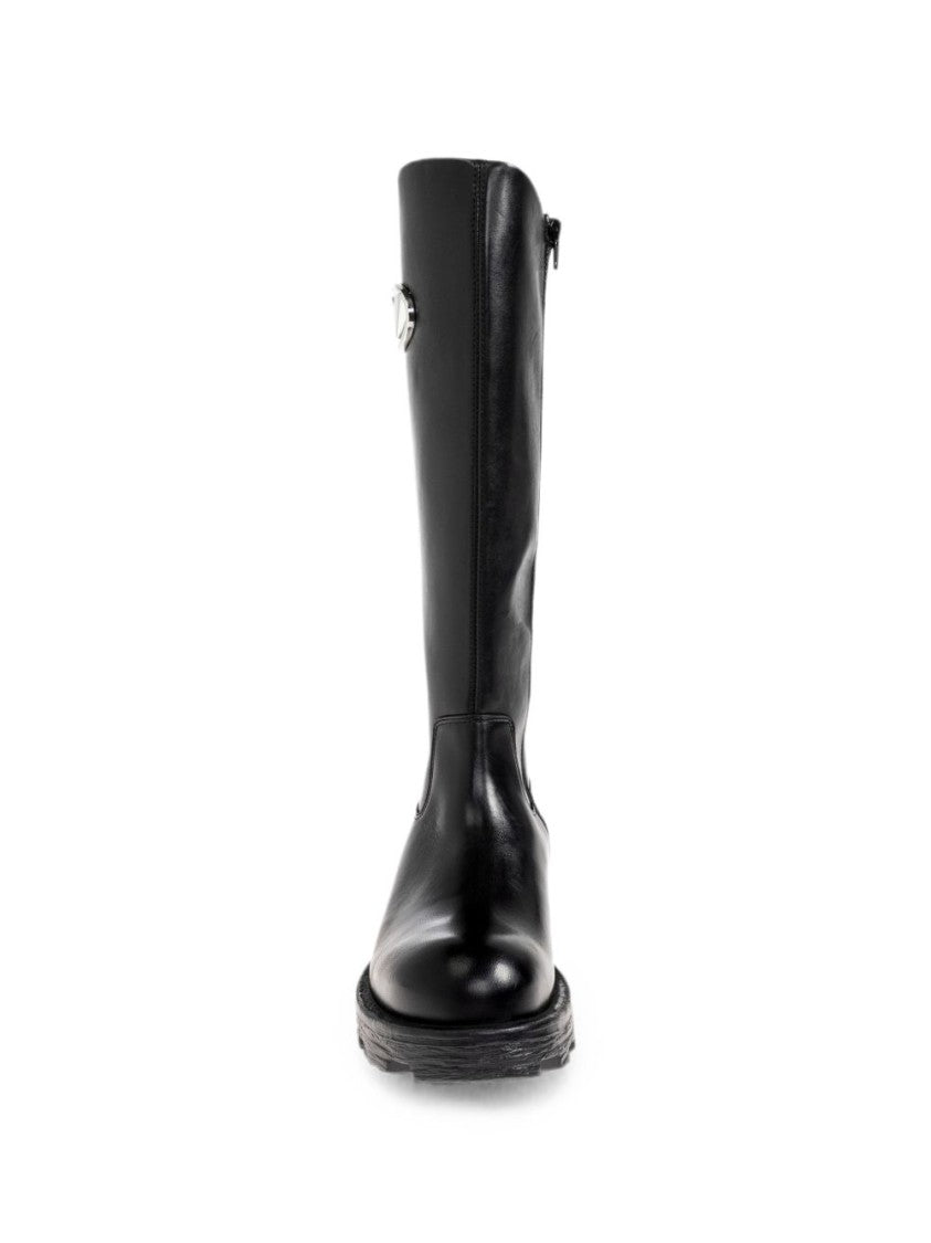 Diesel Knee-High Black Leather Boots With Metallic Accent