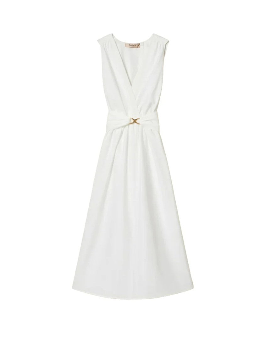 Twin-Set Sleeveless Midi Dress With Deep V-Neckline