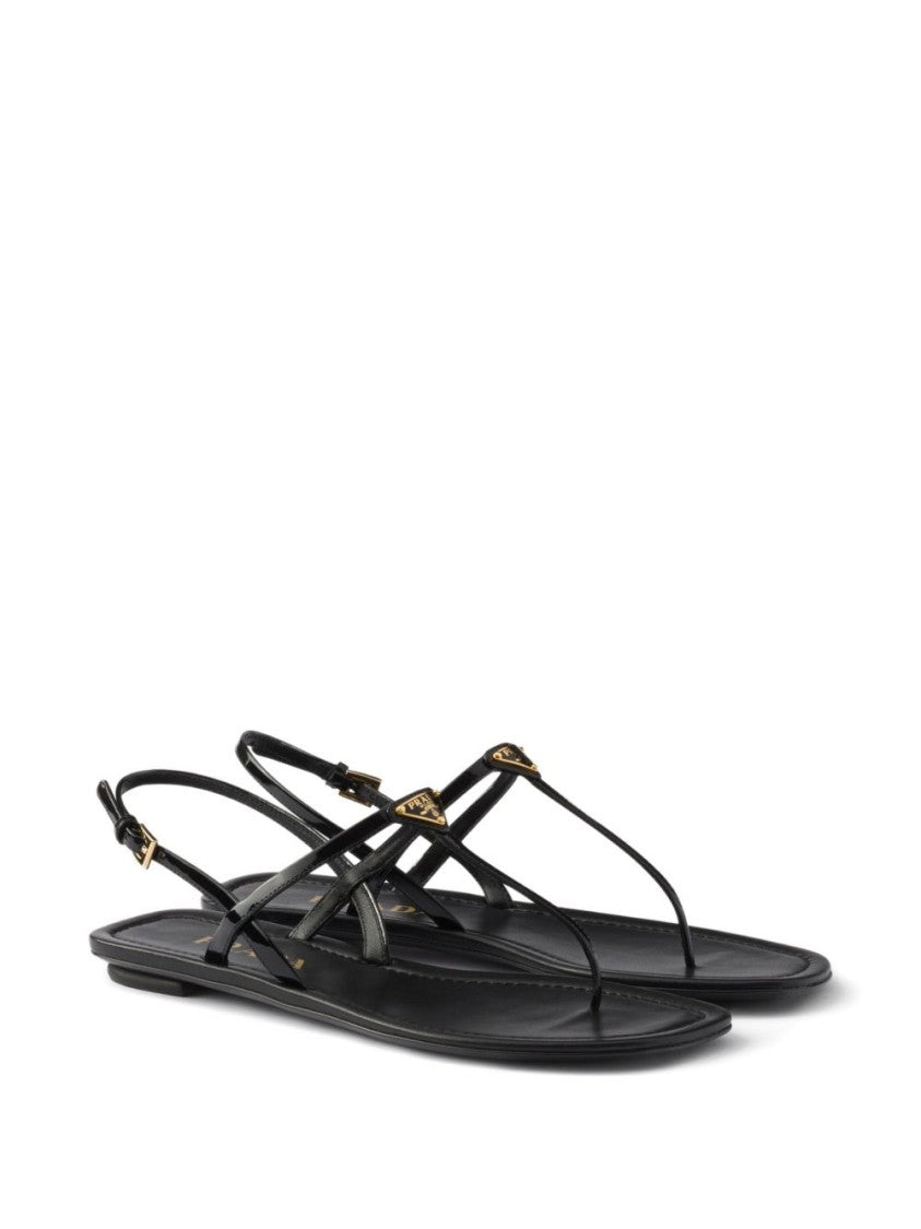 Prada Black Patent Leather Thong Triangle Sandals