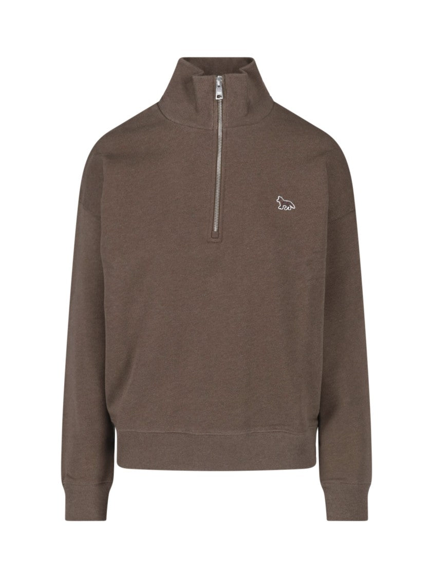 Maison Kitsuné Fox High Collar Zip Organic Cotton Pullover