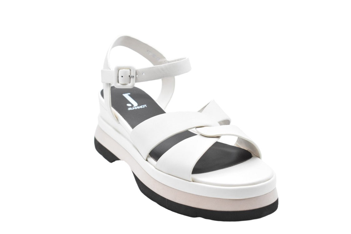 Jeannot Beige Leather Ankle Strap Wedge Sandals