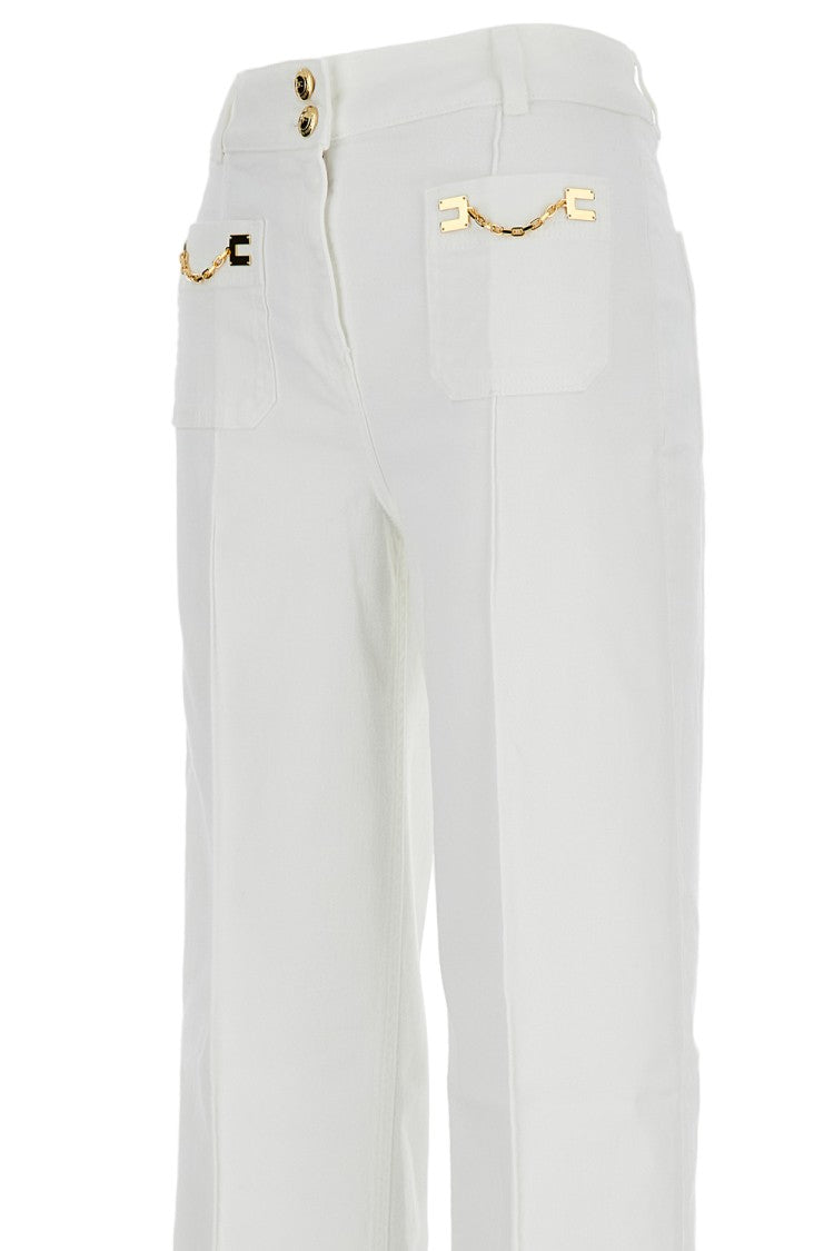 Elisabetta Franchi High-Waist Wide-Leg Denim Trousers
