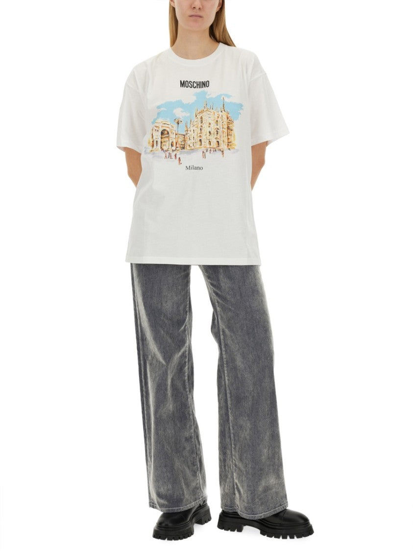 Moschino White Oversized T-Shirt With Architectural Graphic