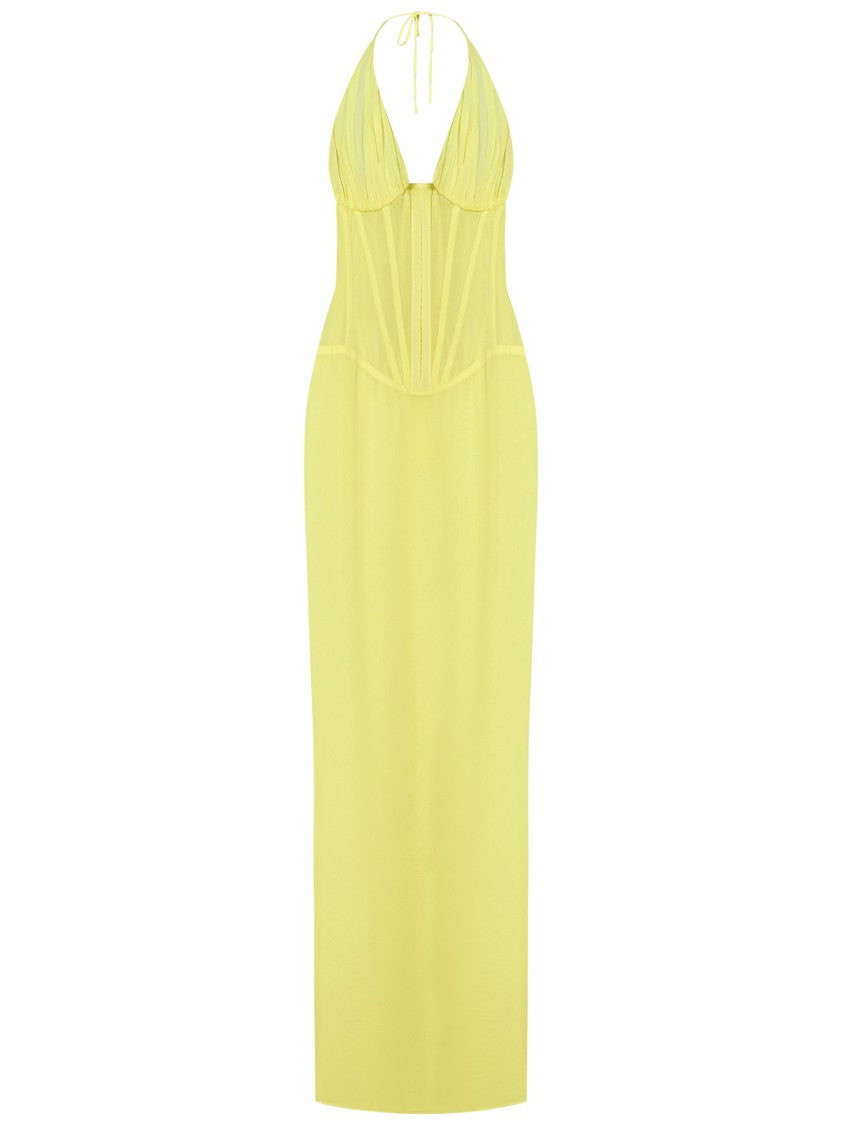 Mônot Bustier-Style Long Chiffon Dress With Halter Neckline