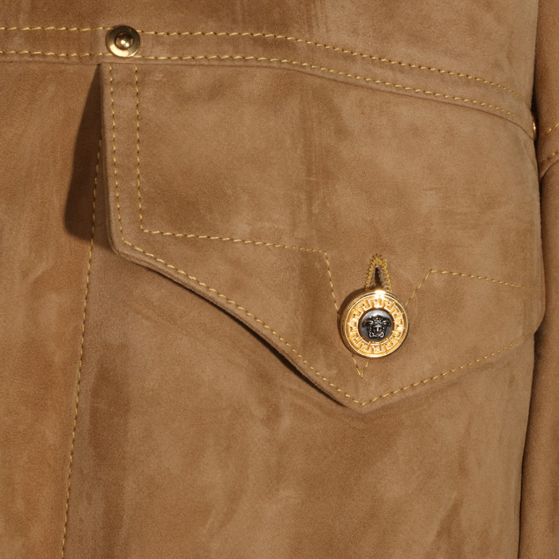 Versace Cropped Gold-Tone Accent Suede Jacket
