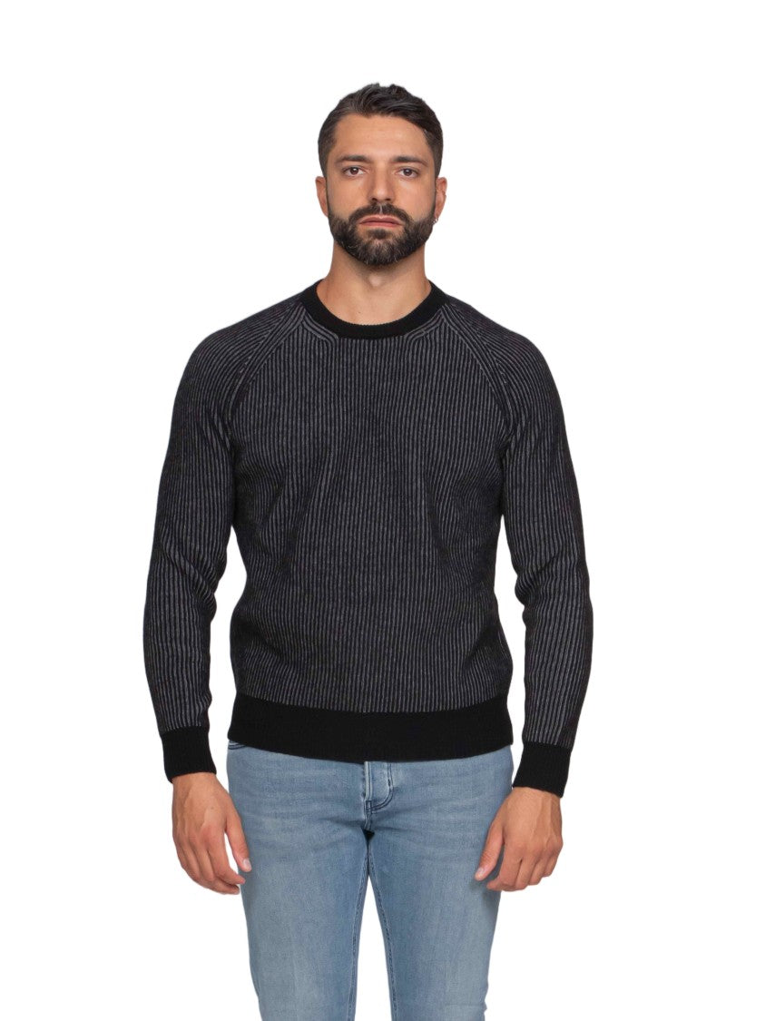 Ballantyne Tailored Ribbed Long-Sleeve Sweater With Striped Texture