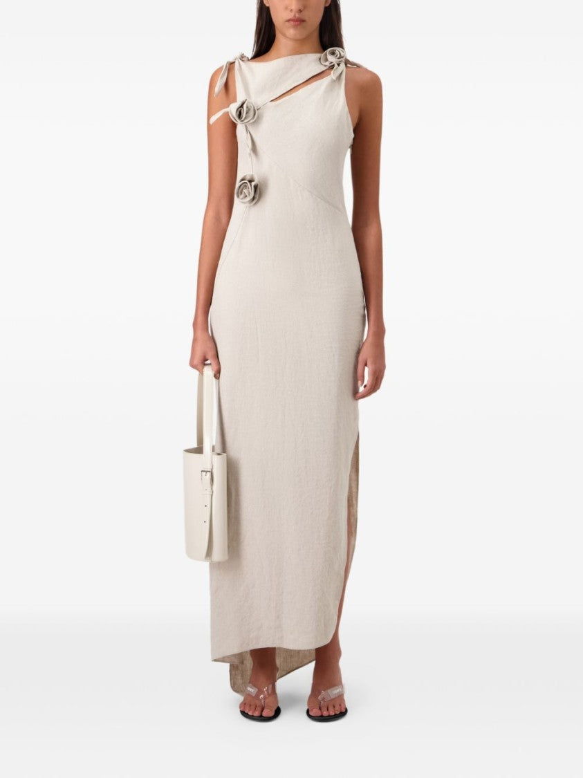 Coperni Beige Rosette Detail Asymmetric Textured Dress