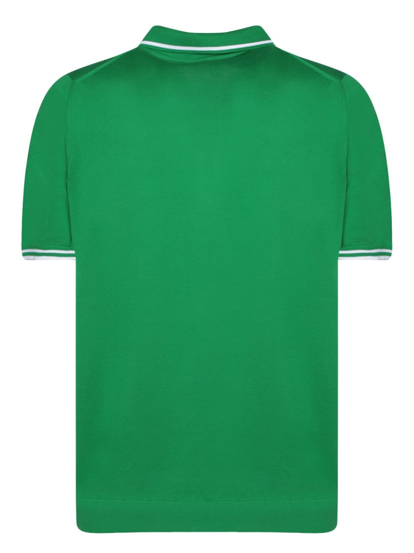 Kiton Green Cotton Stripe Collar Polo Shirt