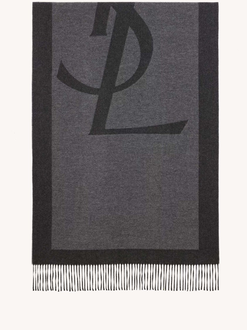 Saint Laurent Grey Sciarpa Cassandre Monogrammed Scarf