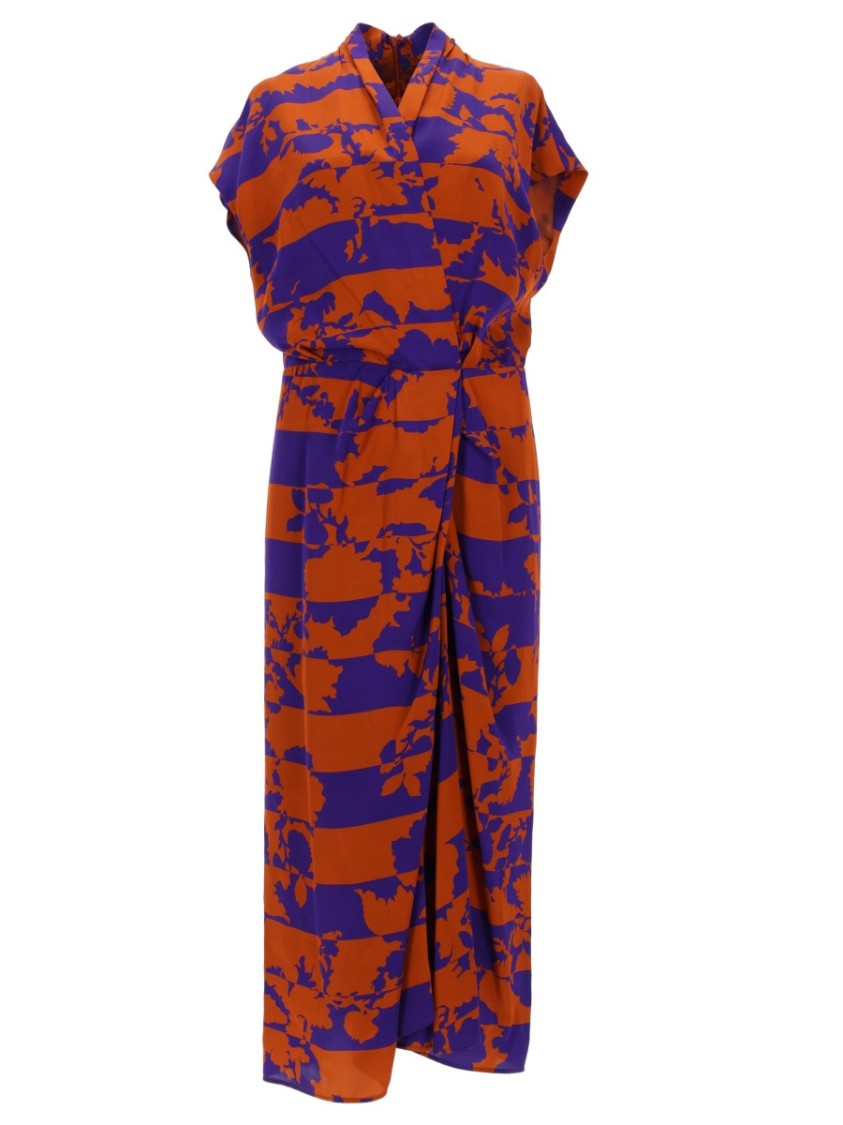 Dries Van Noten Vibrant Orange Dilian Floral Midi Dress
