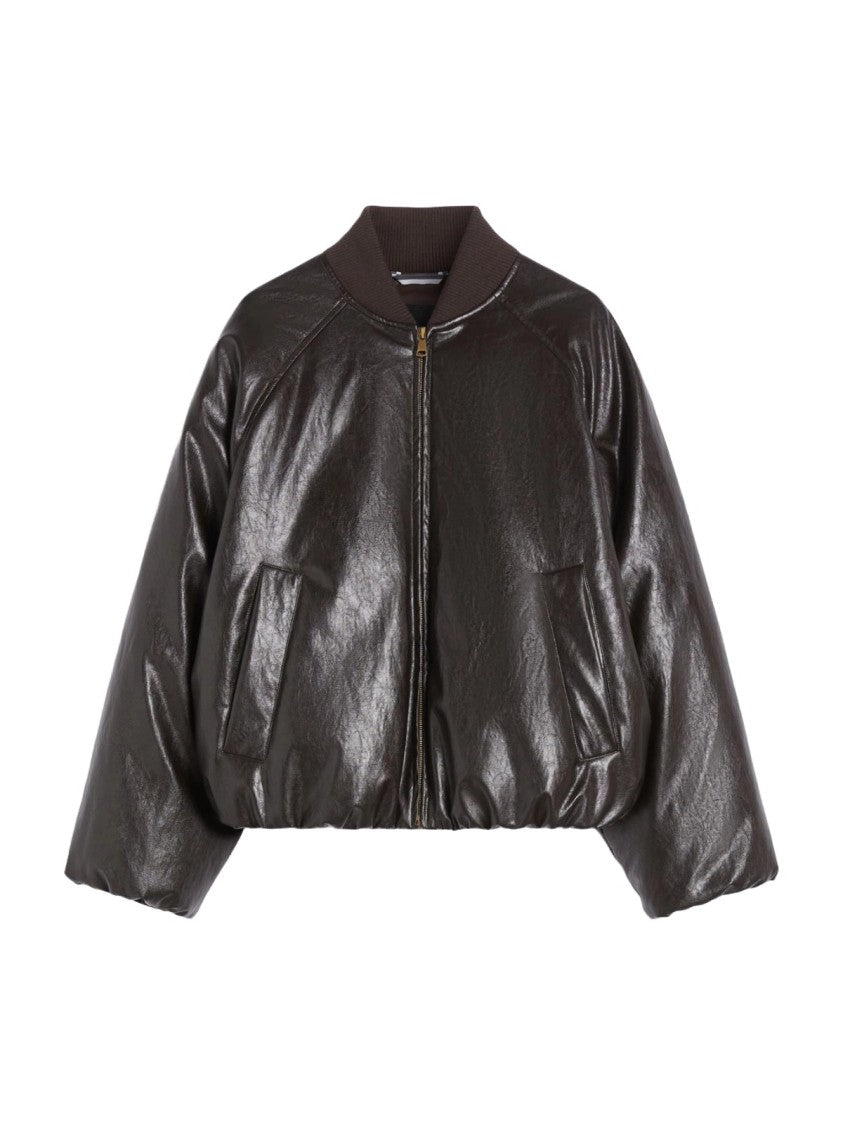 Max Mara Metallic Brown Bomber Jacket With Boxy Silhouette