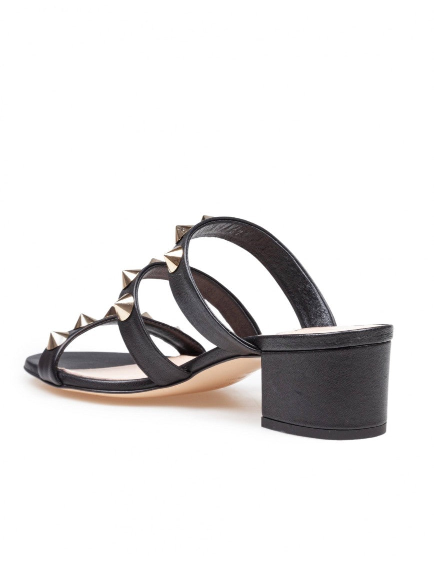 Agl Black Leather Mules With Studded Detailing