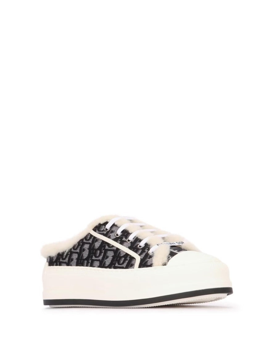 Christian Dior Monogram Pattern Shearling Slip-On Sneakers