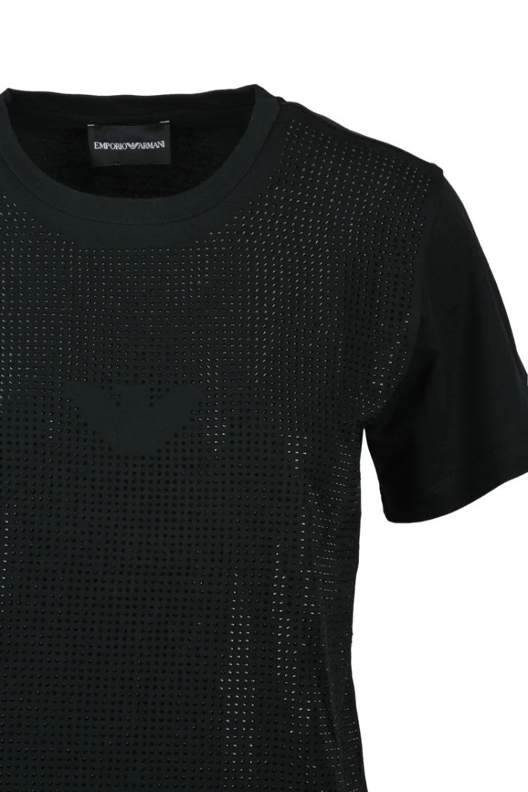 Emporio Armani Classic Crew Neck Black Cotton T-Shirt With Textured Detail