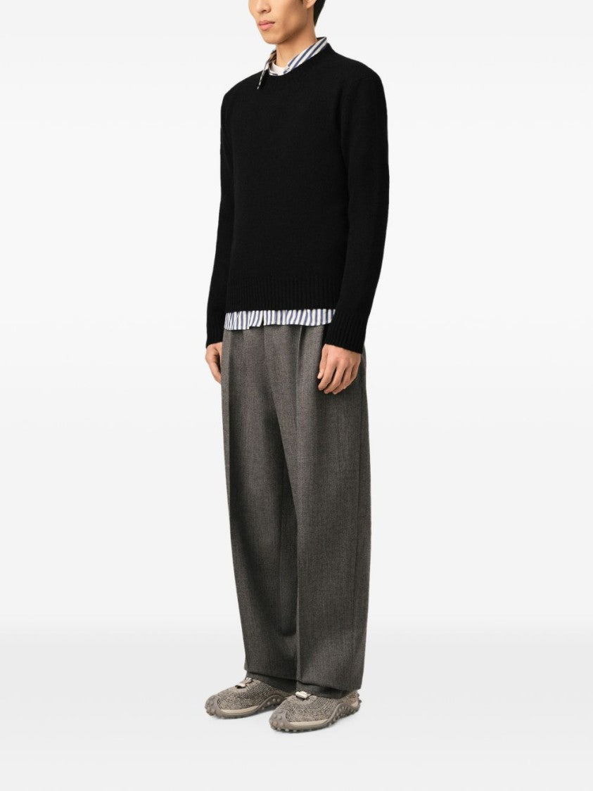 Ami Paris Relaxed Fit Black Sweater With Subtle Embroidered Heart Detail